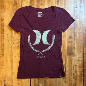 Hurley Graphic Tee Large maroon womens short sleeve shirt cotton